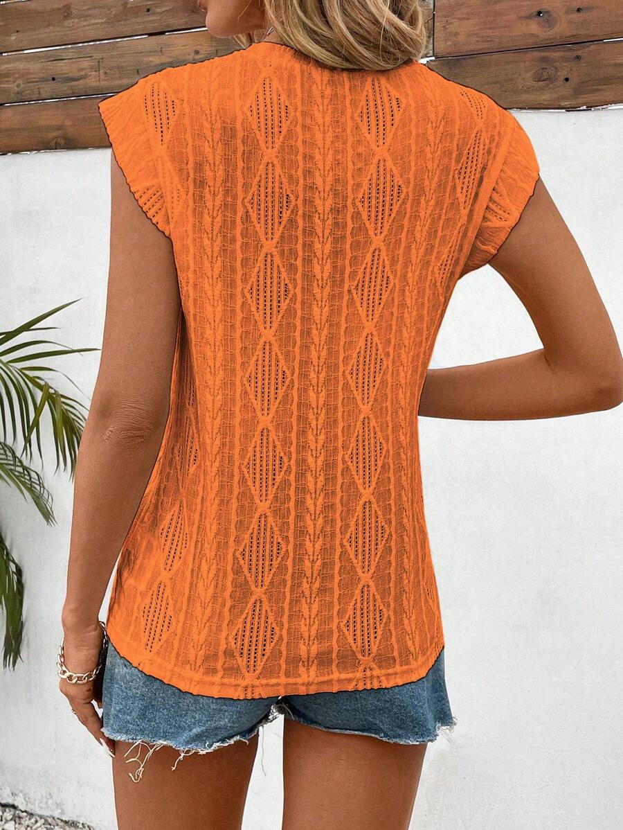Oranje Mouwloos Dames T-shirt met Ronde Hals
