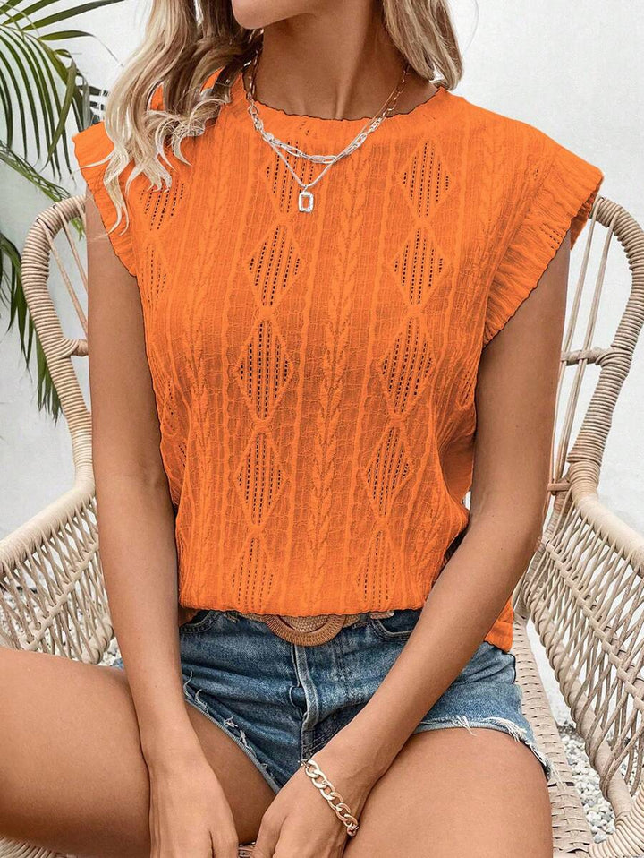 Oranje Mouwloos Dames T-shirt met Ronde Hals