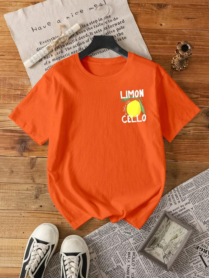 Oranje Dames T-shirt met Fruitprint en Tekst