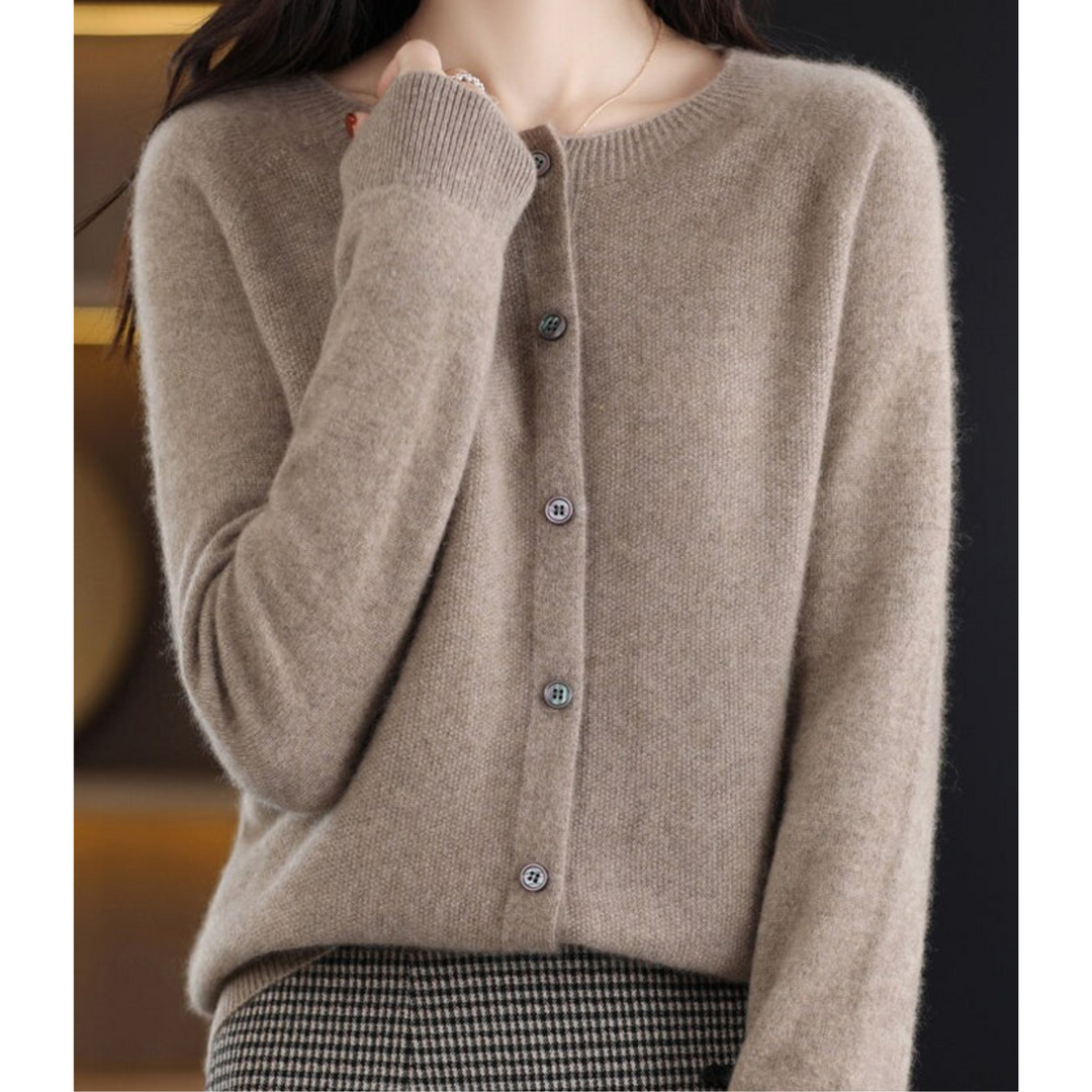 Dames cardigan van merinowol en kasjmier – elegant winterbreisel met ronde hals
