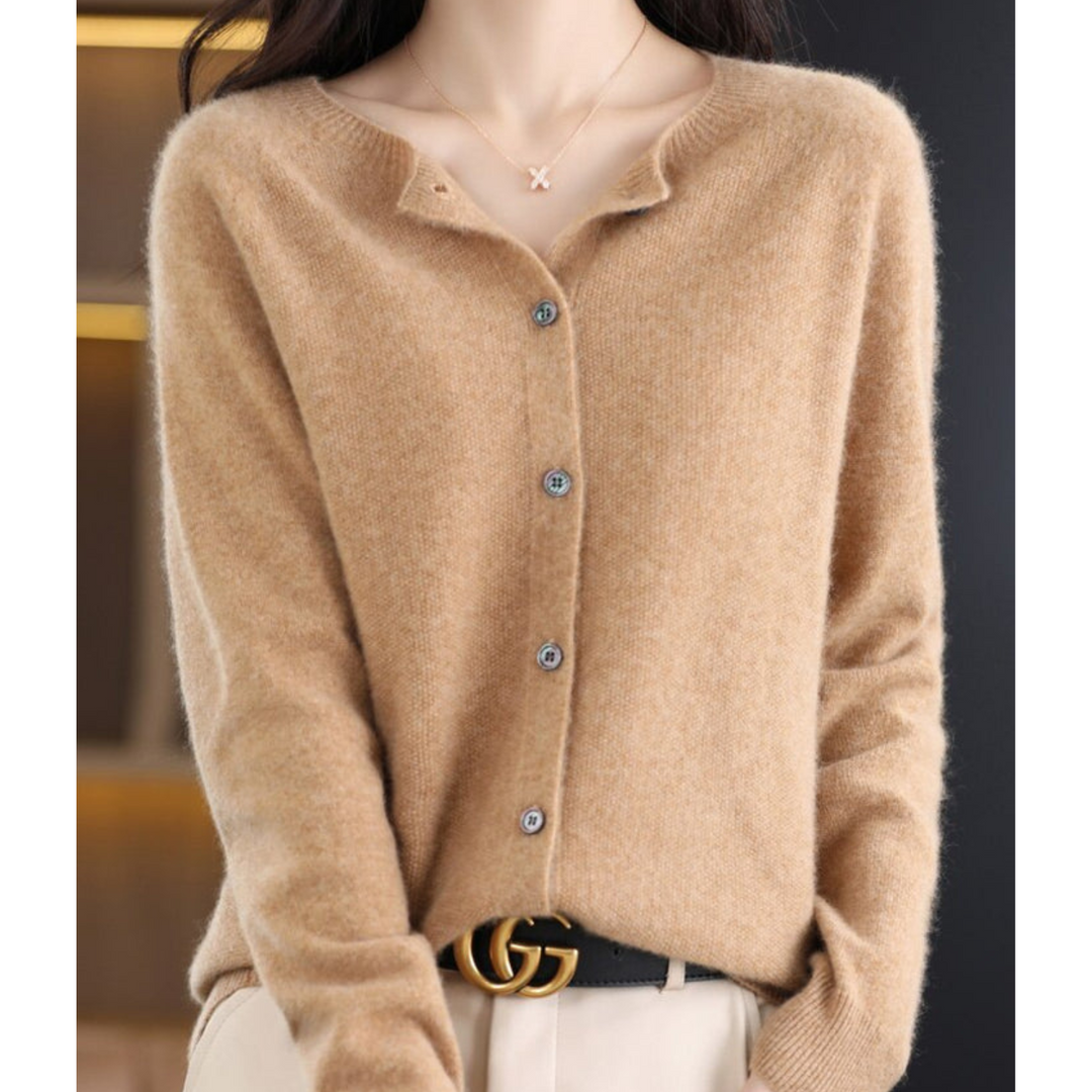 Dames cardigan van merinowol en kasjmier – elegant winterbreisel met ronde hals