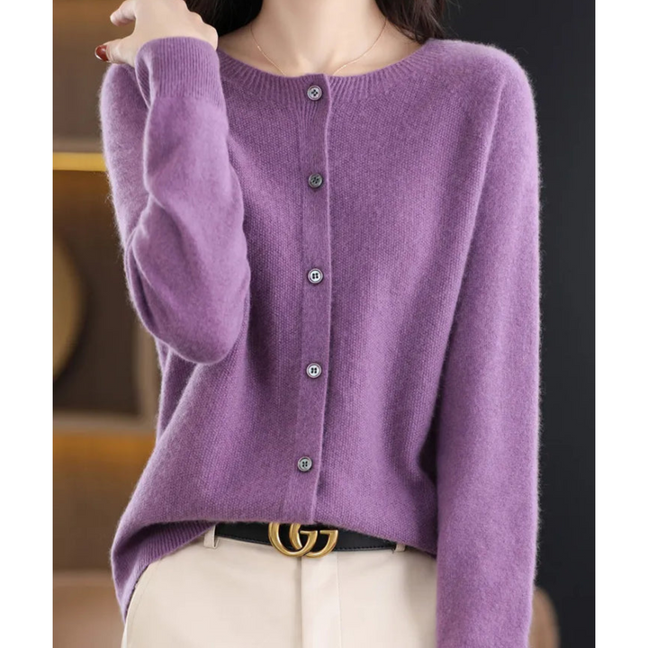 Dames cardigan van merinowol en kasjmier – elegant winterbreisel met ronde hals