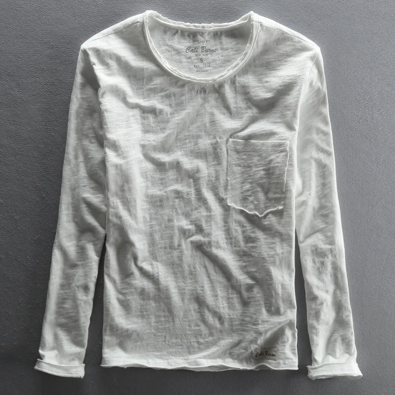 Vintage Katoenen Longsleeve met O-hals voor Heren