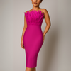 Strapless midi-jurk voor dames met verenversiering