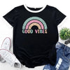 Valentina – Plus Size T-Shirt met Regenboog Patchwork en Korte Mouwen
