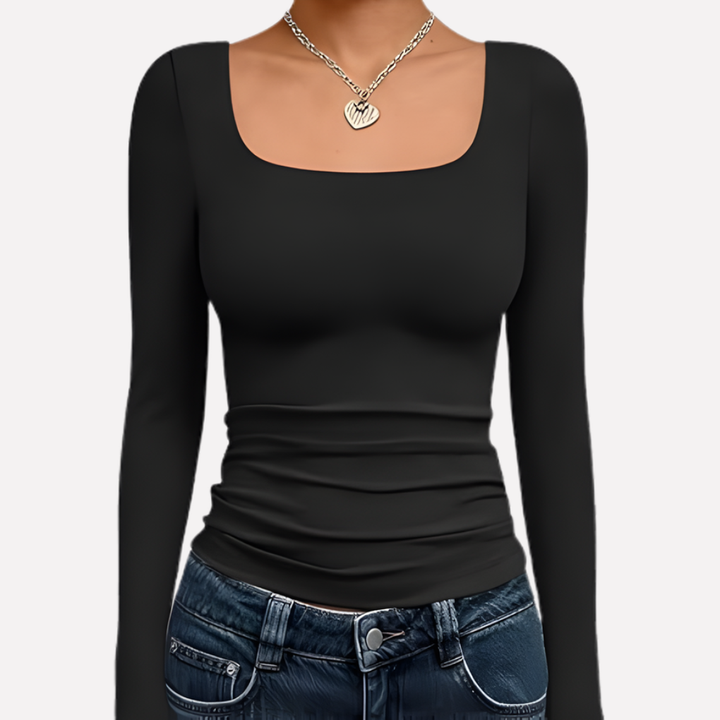 Vrouwen Vierkante Hals Lange Mouwen Crop Top
