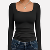 Vrouwen Vierkante Hals Lange Mouwen Crop Top