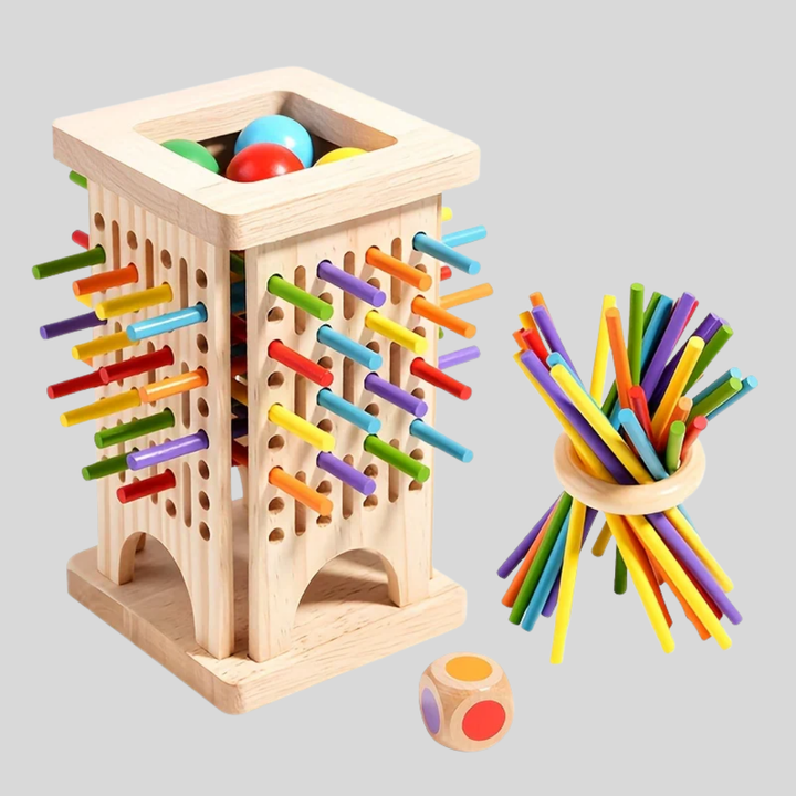 Drie-in-één houten stokkenspel