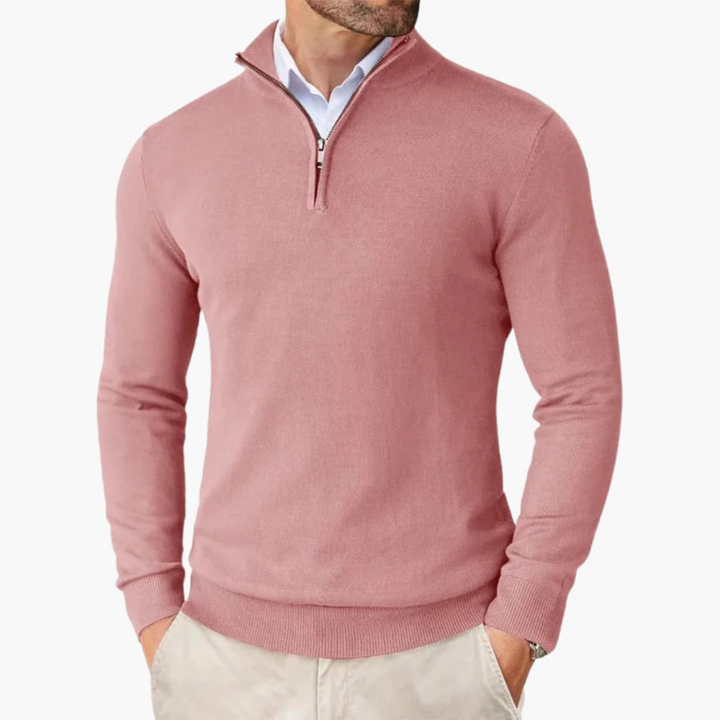 Heren Pullover met Kwart Rits en Geribbelde Zoom