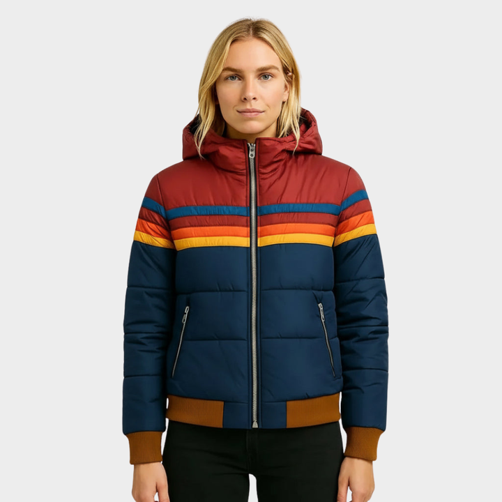 Retro multicolor pufferjack voor dames