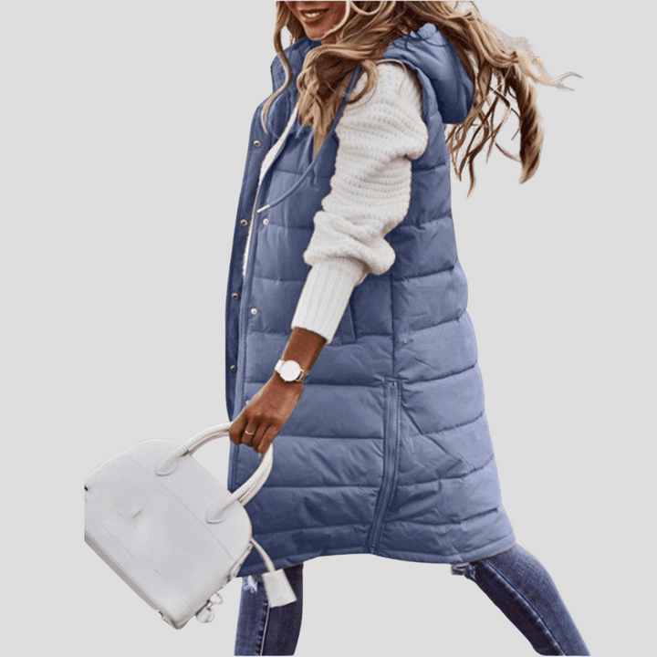 Lange bodywarmer met capuchon voor dames