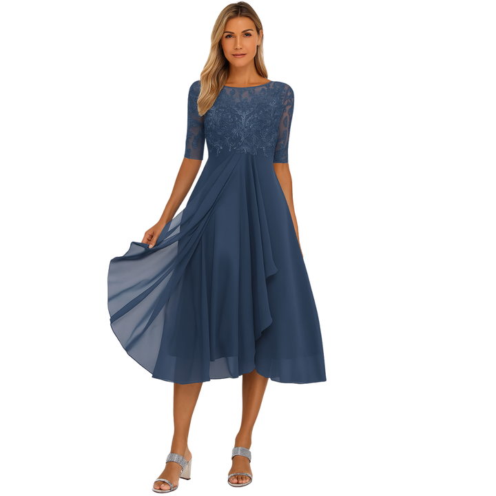 Midi-jurk voor dames van kant en chiffon