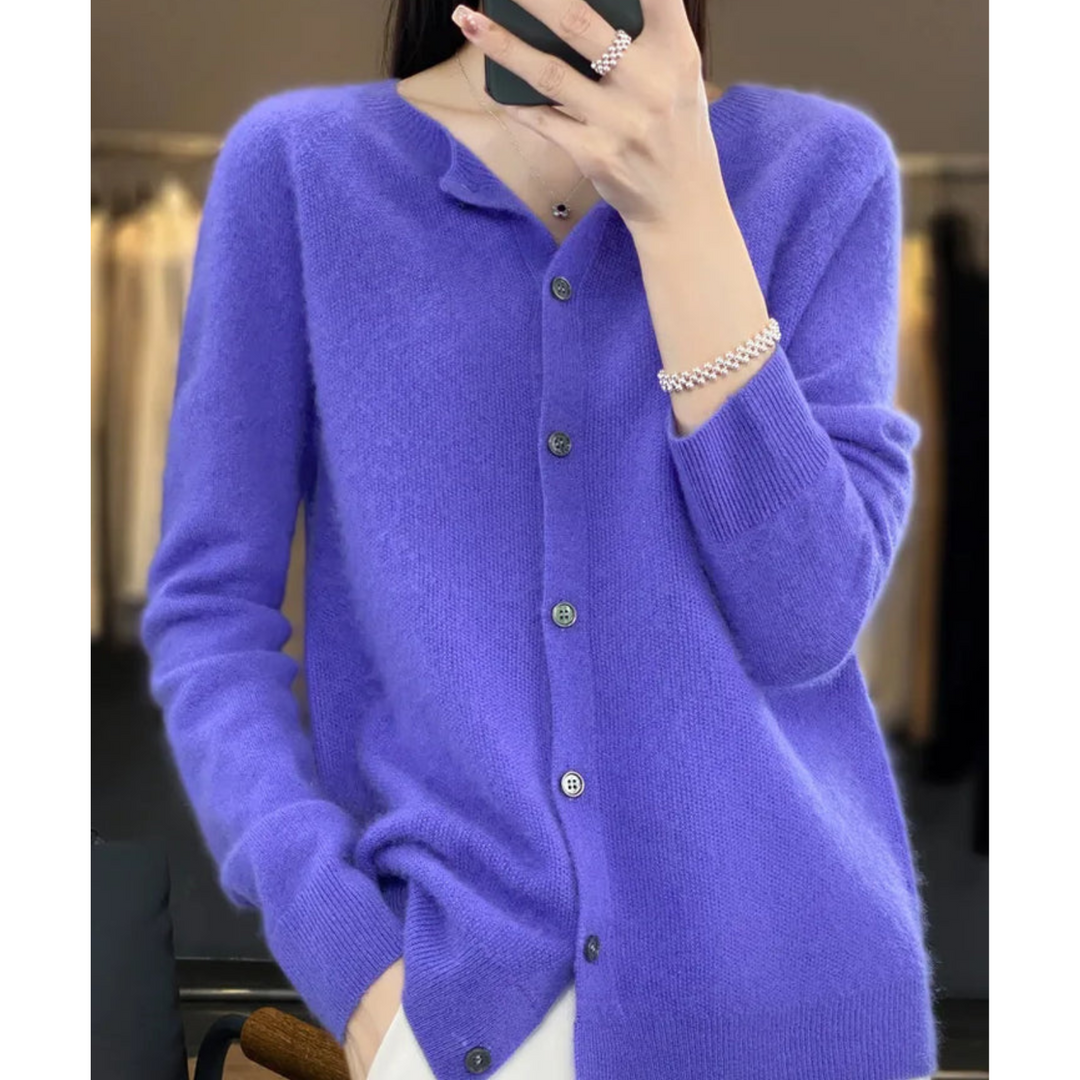 Dames cardigan van merinowol en kasjmier – elegant winterbreisel met ronde hals