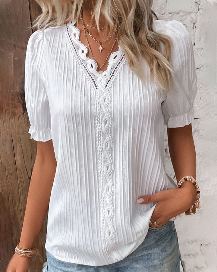 Elegante kanten dames blouse met V-hals - Fleur