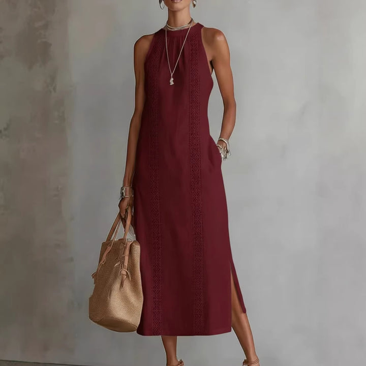 Women's Halter Neck Sleeveless Dress Lace Patchwork Holiday Style Summer Top
