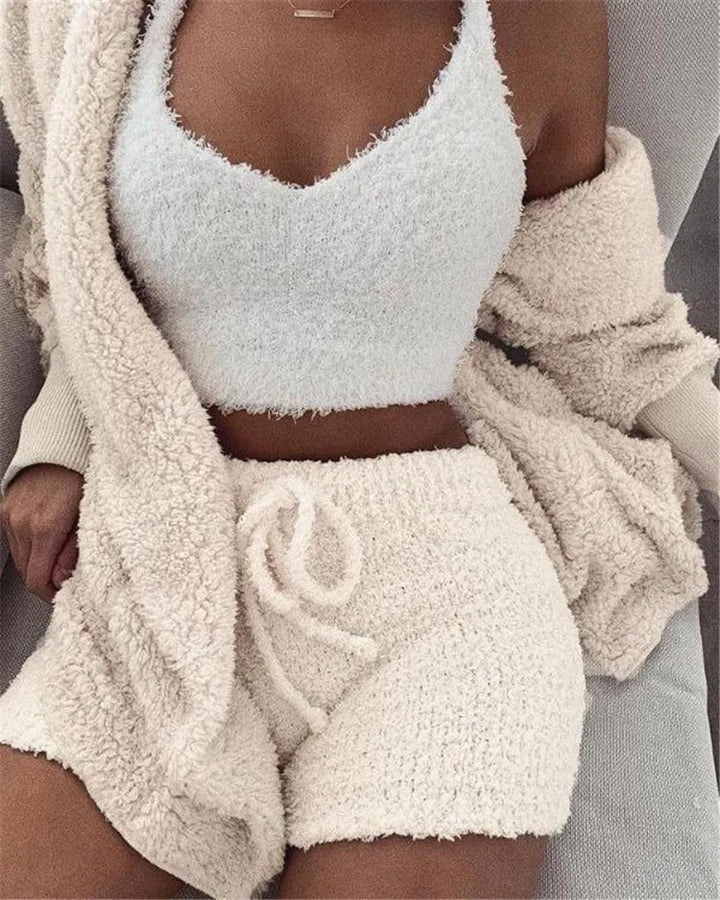 Crop Top, Lange Mouwen en Short met Trekkoord
