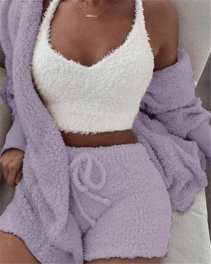 Crop Top, Lange Mouwen en Short met Trekkoord
