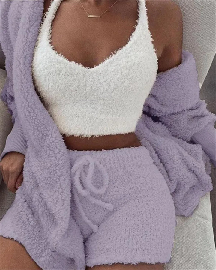 Crop Top, Lange Mouwen en Short met Trekkoord