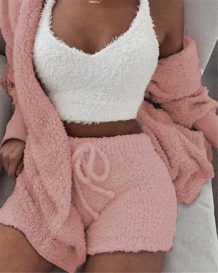 Crop Top, Lange Mouwen en Short met Trekkoord