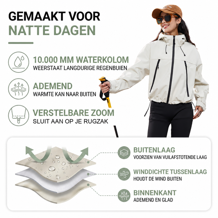 Dames regenjas, waterdicht en ademend – kort – met verstelbare zoom