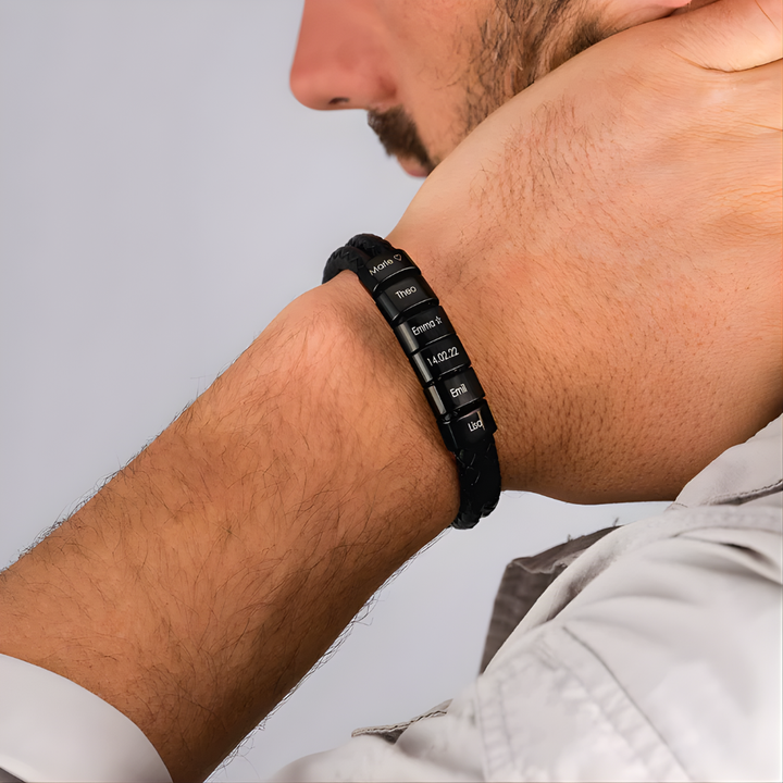 Heren Zwarte Armband met Gegraveerde Kralen