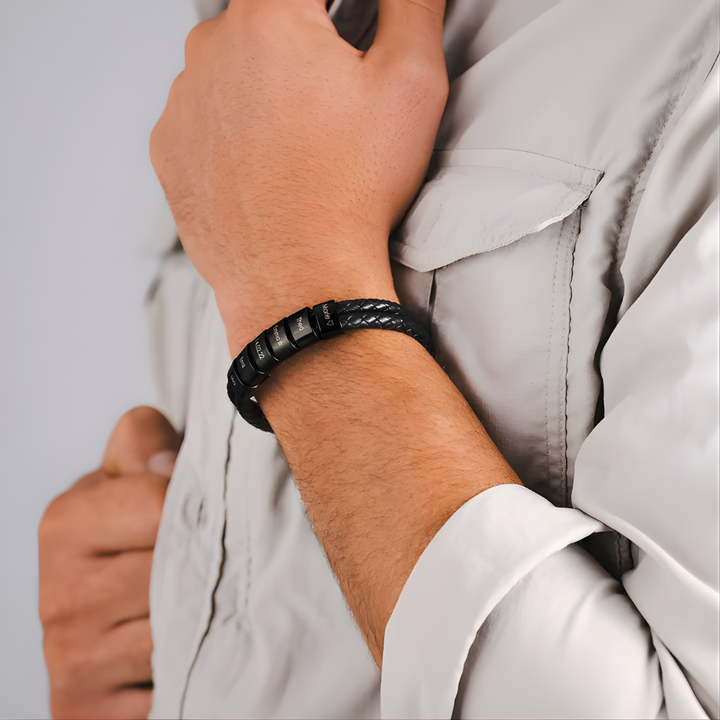Heren Zwarte Armband met Gegraveerde Kralen