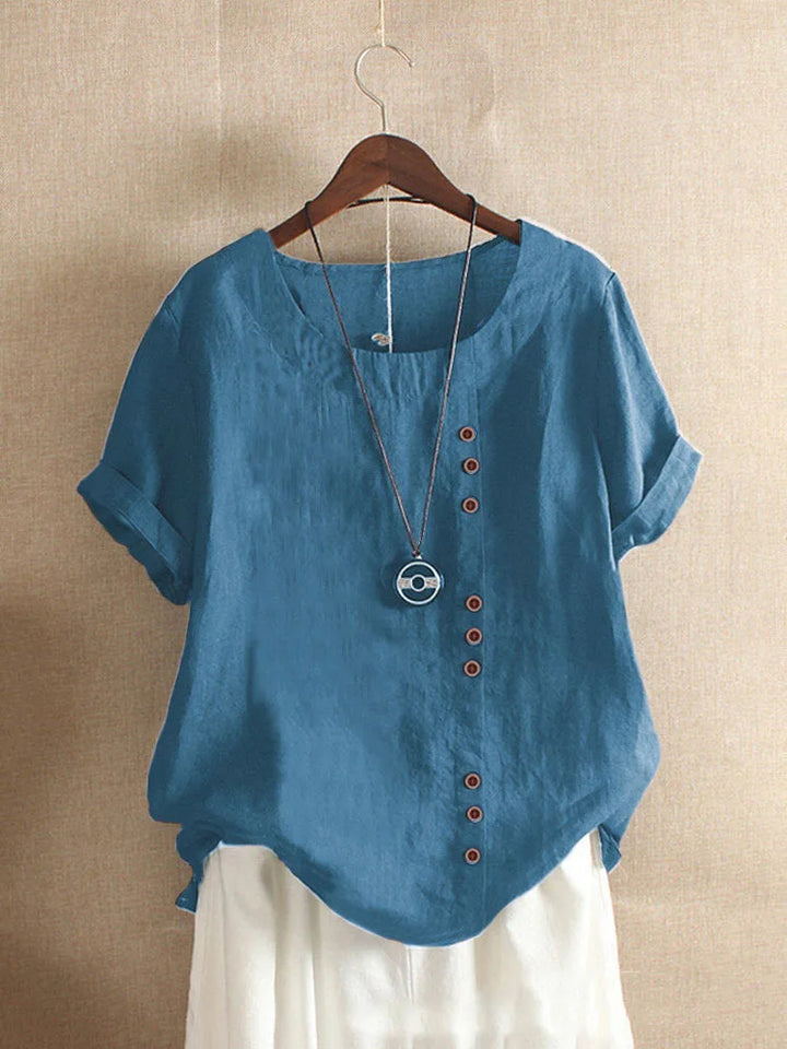 Elegante Katoenen Dames Blouse met Korte Mouwen en Knoop details