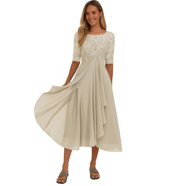Midi-jurk voor dames van kant en chiffon
