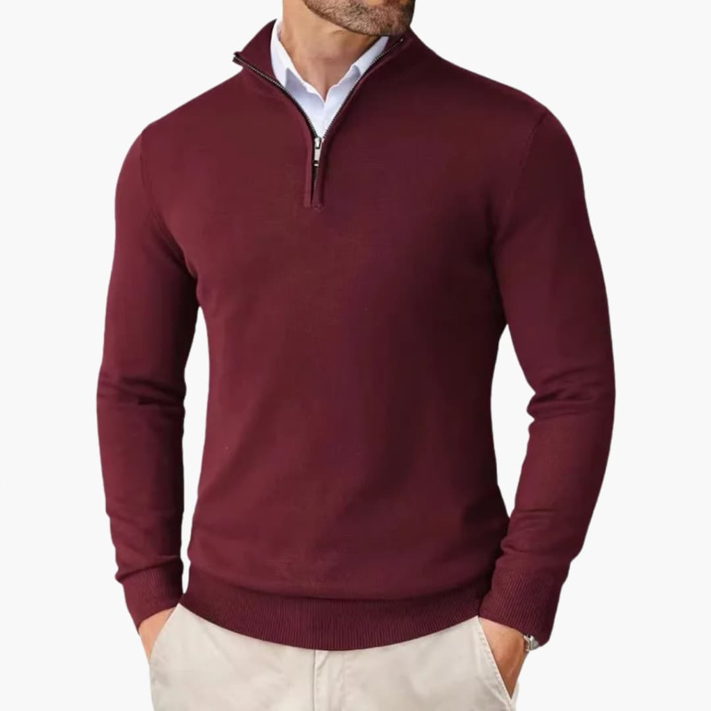 Heren Pullover met Kwart Rits en Geribbelde Zoom