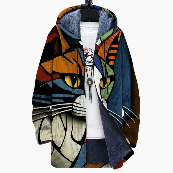 Unisex Hooded Zip Cardigan met Kattenprint Ontwerp