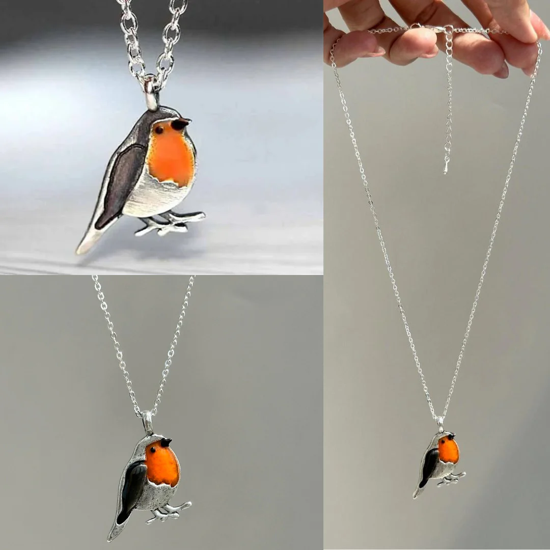 Oliegekleurde Vogel Ring & Ketting Set