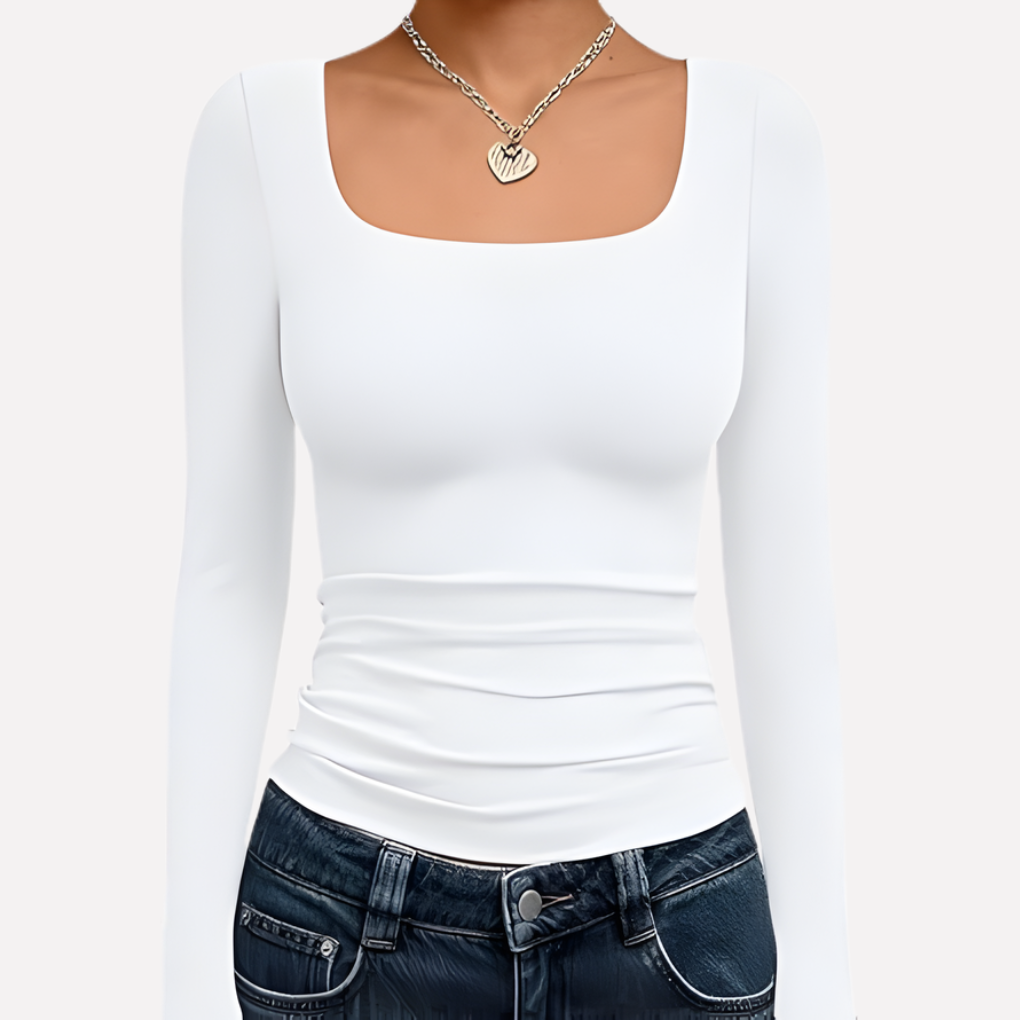 Vrouwen Vierkante Hals Lange Mouwen Crop Top