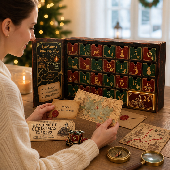 24-daagse escaperoom-puzzel-adventskalender met 6 geheime thema's
