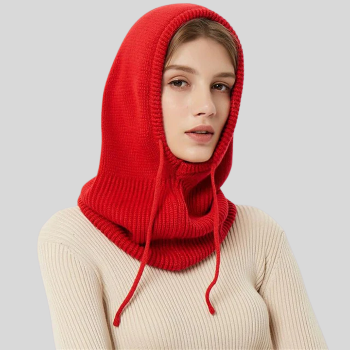 Gebreide winterse nekwarmer met capuchon