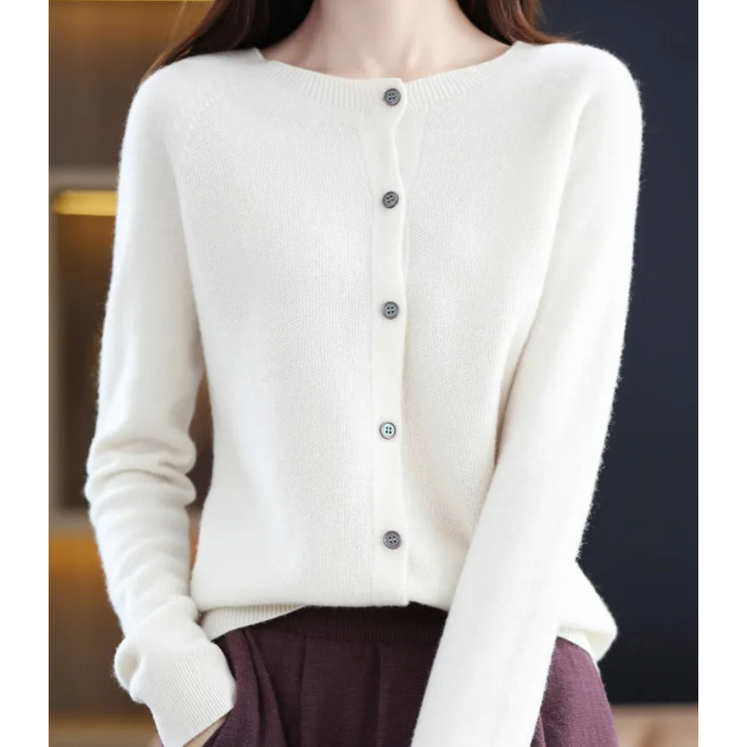 Dames cardigan van merinowol en kasjmier – elegant winterbreisel met ronde hals