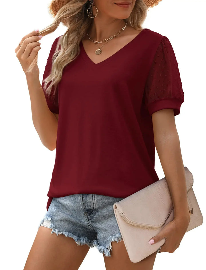Emma – Elegante Linnen Dames V-Hals Top voor een Stijlvolle Look