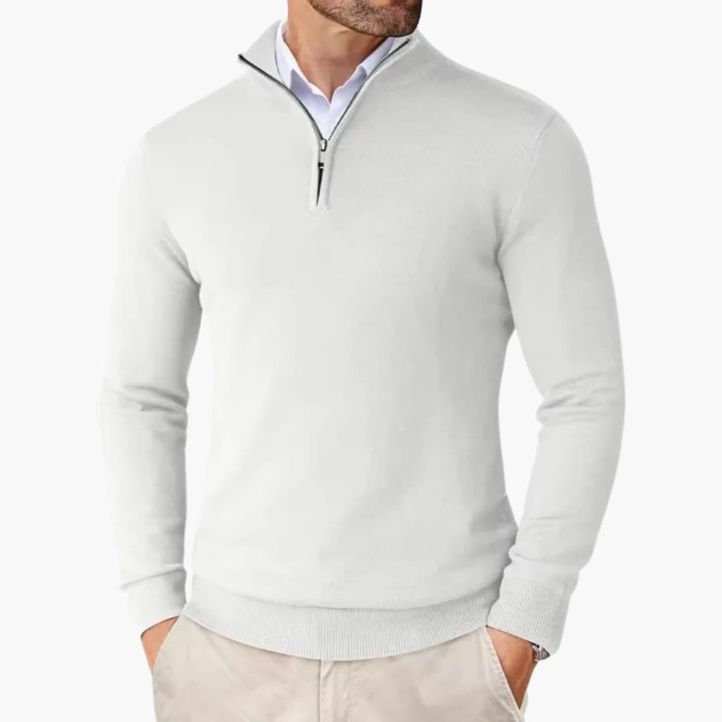 Heren Pullover met Kwart Rits en Geribbelde Zoom