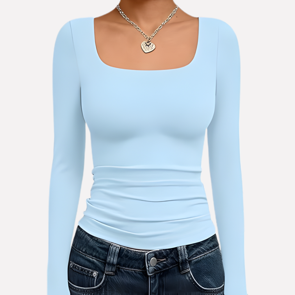 Vrouwen Vierkante Hals Lange Mouwen Crop Top