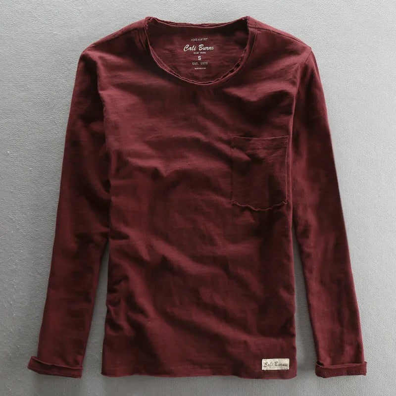 Vintage Katoenen Longsleeve met O-hals voor Heren