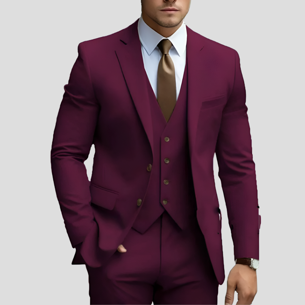 Elegant 3-delig beige slim fit herenpak