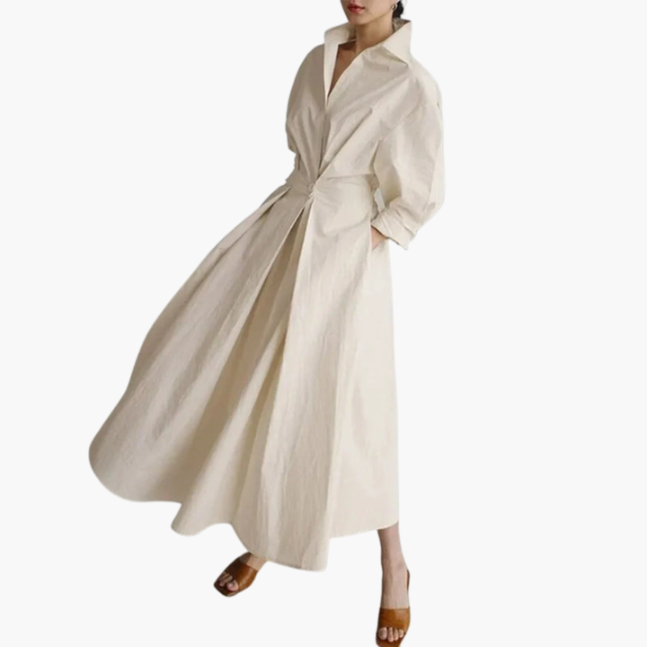 Dames Lange Shirtjurk met Taille Detail en Knopenfront