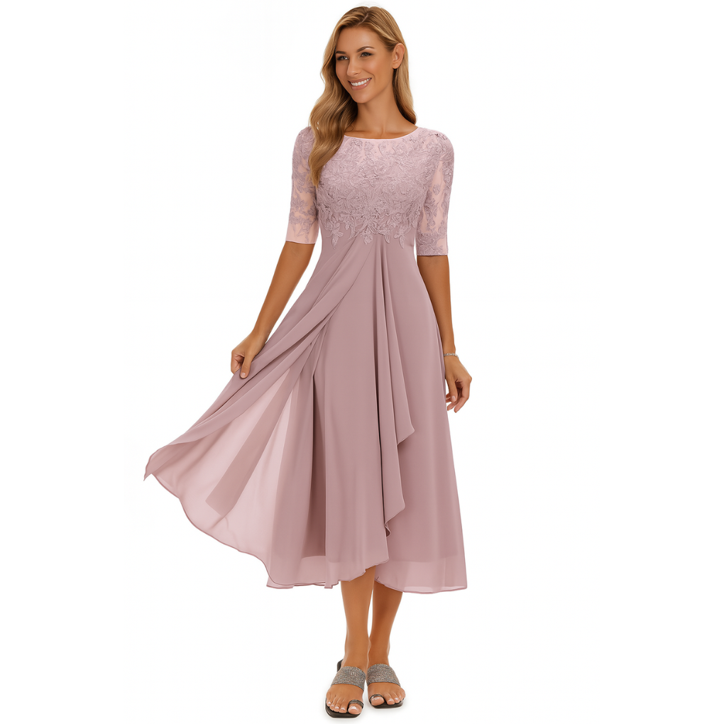 Midi-jurk voor dames van kant en chiffon