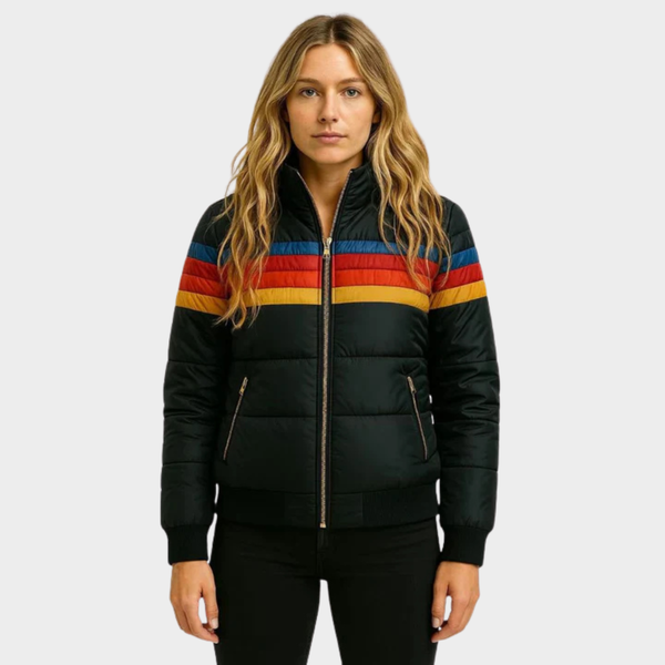 Retro multicolor pufferjack voor dames