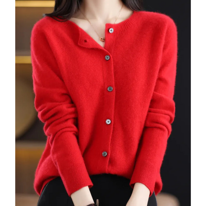 Dames cardigan van merinowol en kasjmier – elegant winterbreisel met ronde hals