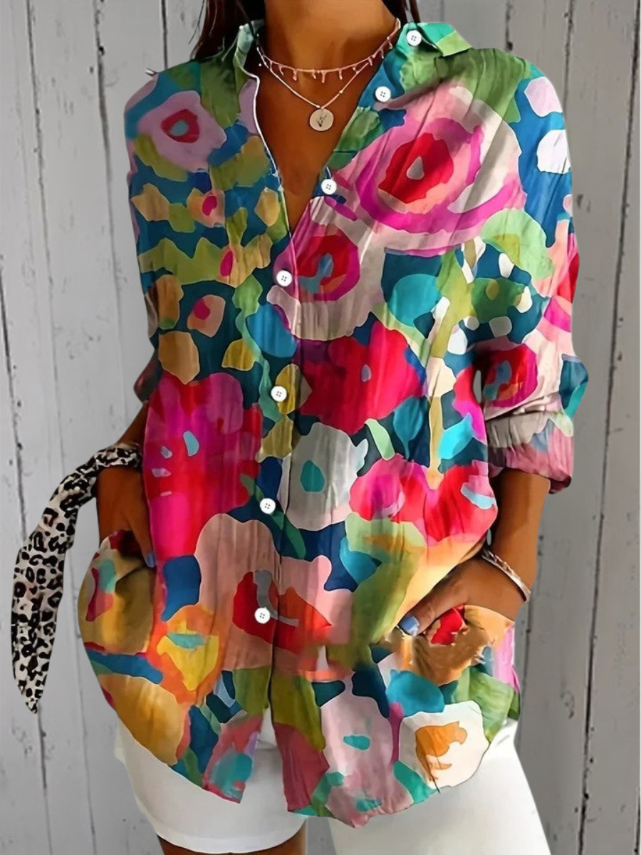 Anica-blouse met artistiek printmotief