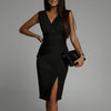 Maxijurk voor dames met V-hals, mouwloos, hoge taille en split
