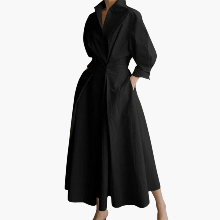 Dames Lange Shirtjurk met Taille Detail en Knopenfront