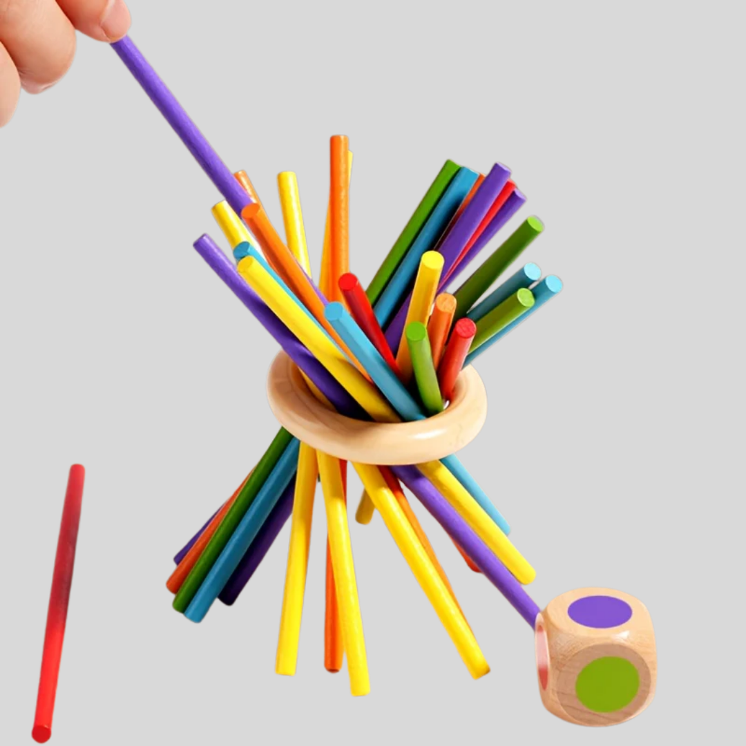 Drie-in-één houten stokkenspel