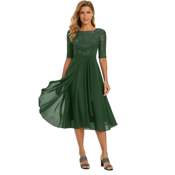Midi-jurk voor dames van kant en chiffon