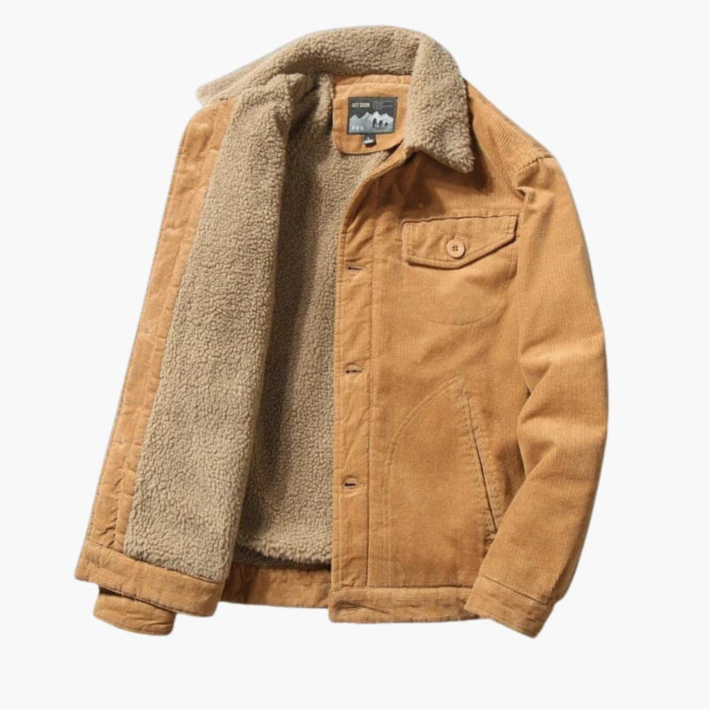 Heren Corduroy Jas met Sherpa Voering en Knopsluiting